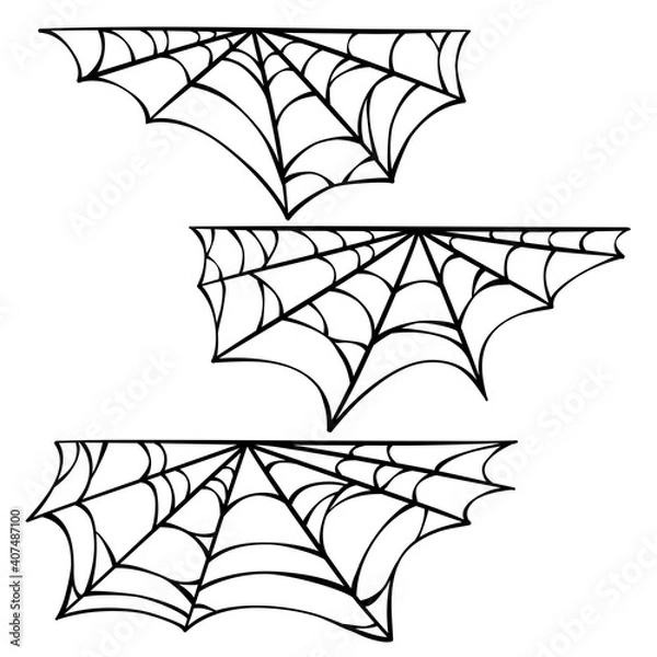 Obraz Set of hand-drawn spiderweb images. Halloween vector illustration.