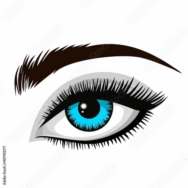 Fototapeta Beautiful look. Female blue eyes. Vector image for advertising colored contact lenses. An idea for a business card and a printing house.