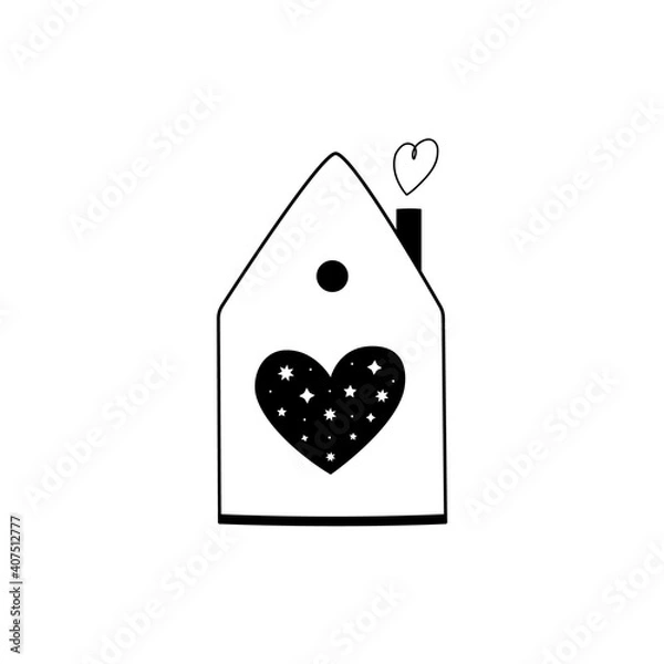 Obraz Vector illustration of house with heart. Home logo, icon, badge. Line art, trendy style.