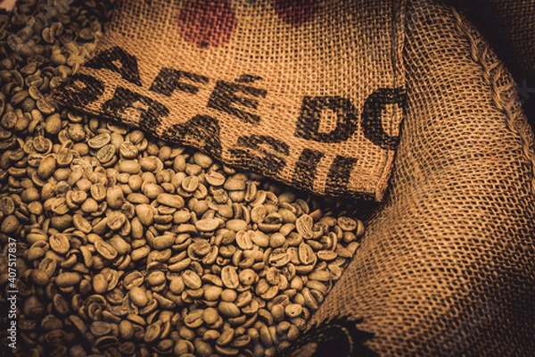 Obraz 麻袋に入ったコーヒー豆