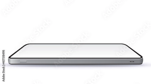 Fototapeta Realistyczny czarny wektor telefonu komórkowego wektorowy z poziomym widokiem perspektywicznym. Widoczny smartfon bezkazał na białym tle.