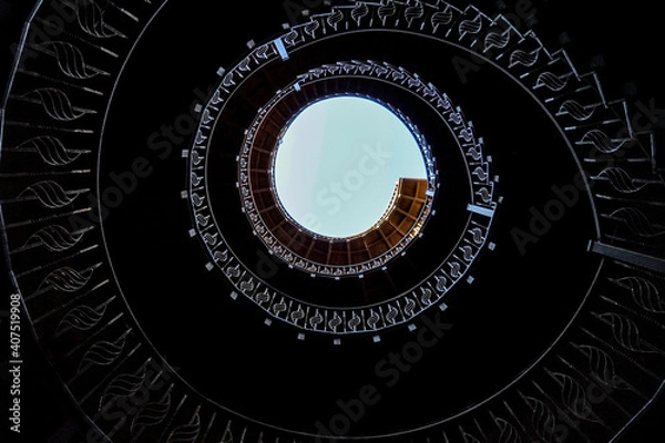 Fototapeta Azerbaijan, an iron staircase in the old  tower of the fortress  in Qala or Gala on the Absheron Peninsula. 