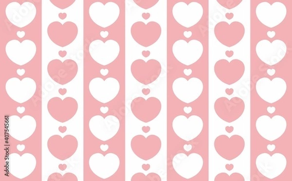 Fototapeta Endless seamless Rows pattern with hearts different sizes and colors. Pink and white vector hearts. Wallpaper for wrapping paper