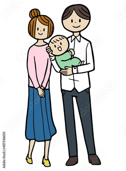 Fototapeta 若い夫婦と赤ちゃん　笑顔