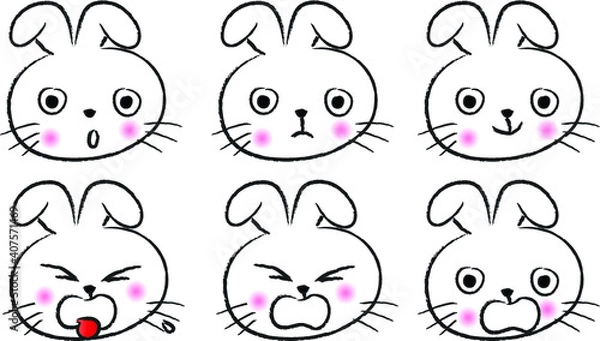 Obraz vector cartoon rabbit emoji life action set