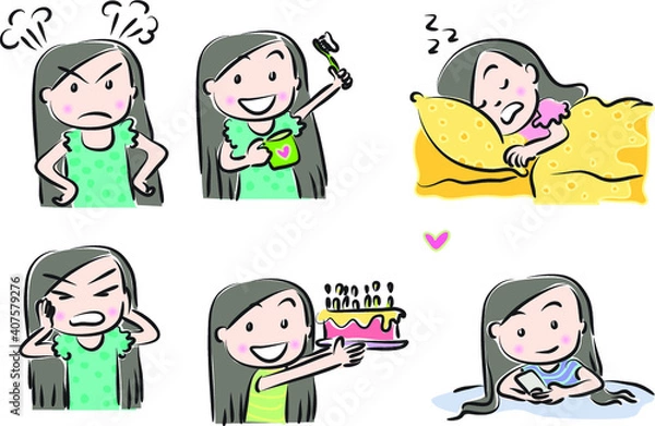 Obraz vector drawing beauty with longhair emoji set