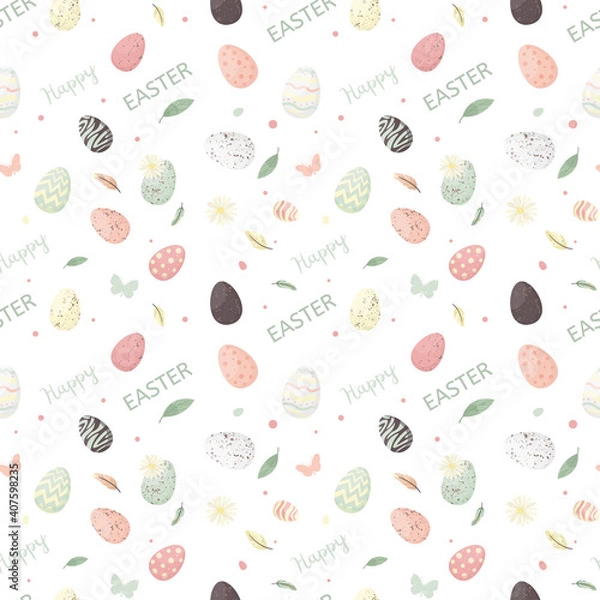 Obraz Easter seamless pattern with flowers and holiday eggs.