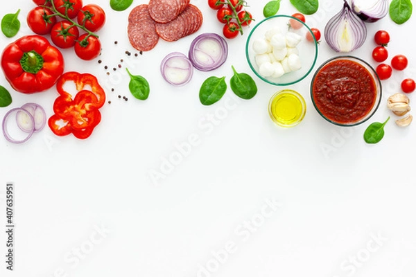 Obraz Italian pizza preparation and ingredients