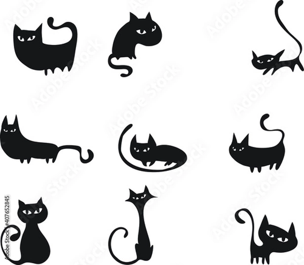 Obraz vector drawing black cat symbol design set