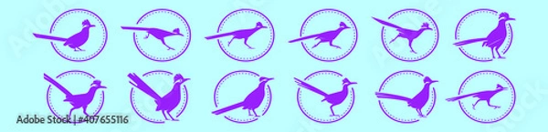 Fototapeta set of roadrunner cartoon icon design template with various models. vector illustration isolated on blue background