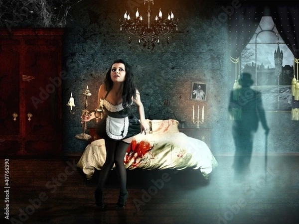 Fototapeta A maid is in the room of fear