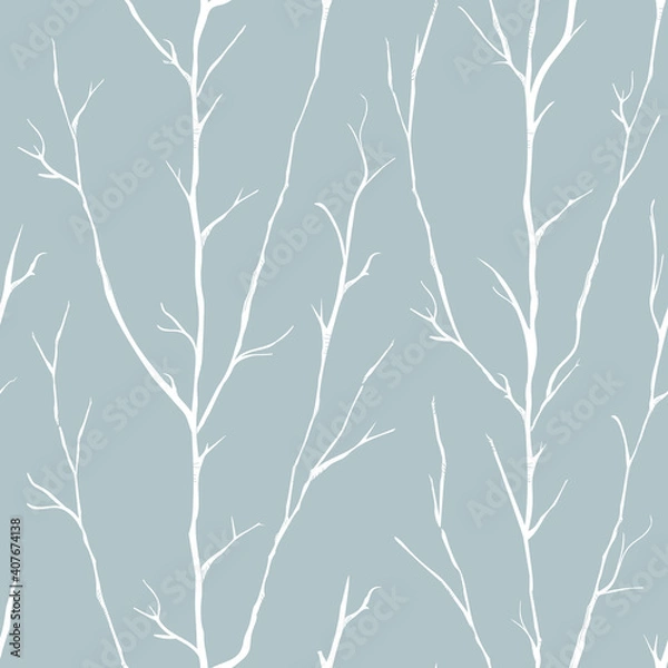 Obraz Vector grey branches trees white seamless pattern