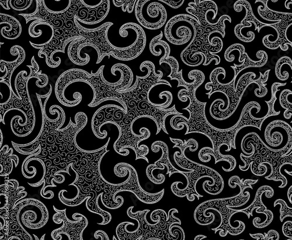 Fototapeta Beautiful decorative abstract vector seamless pattern with figured linear ornaments