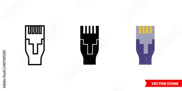 Fototapeta RJ45 icon of 3 types color, black and white, outline. Isolated vector sign symbol.