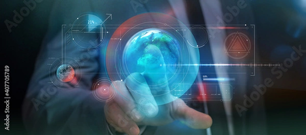 Fototapeta Augmented reality infographics with the planet in the center.