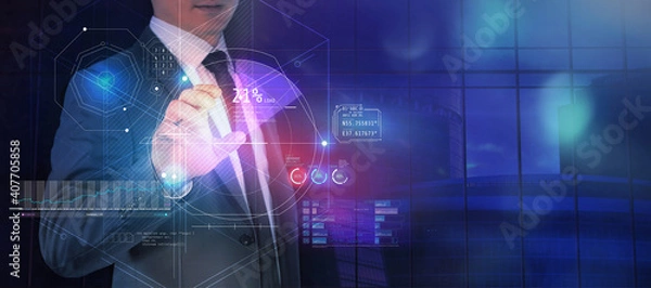 Fototapeta Abstract data arrays on a virtual panel.