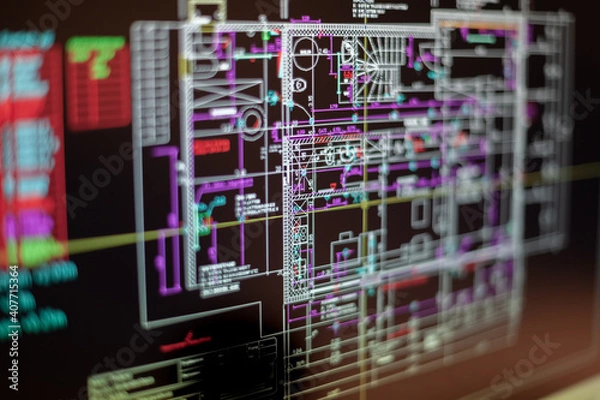 Obraz Technischer Bildschirm mit elektronischen Planungsdaten