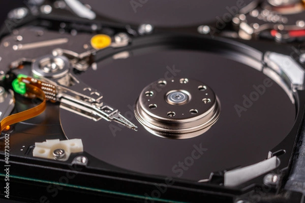 Fototapeta close up of an open hard disk drive