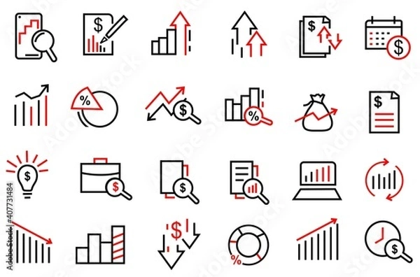 Fototapeta Set of Financial Analytics icon vector. contains such icon us economy, provit, financial, business, infographic and more, modern and trendy icons design. editable stroke