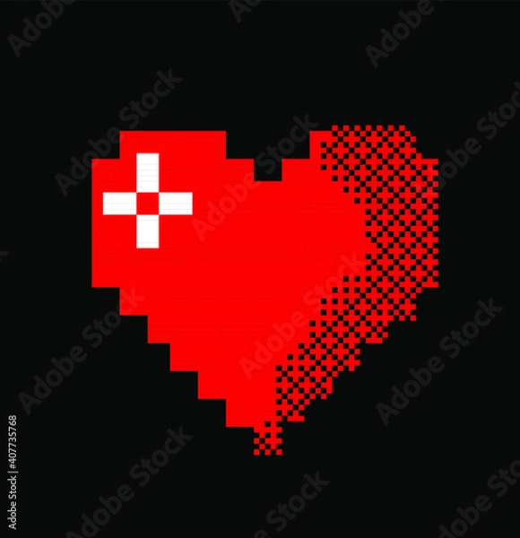 Fototapeta Pixel art heart icon isolated on black background. Vector 8-bit retrowave and vaporwave style illustration.