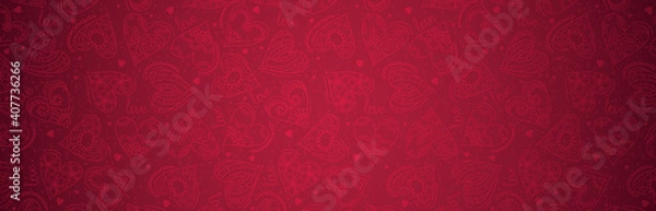 Obraz Red banner with valentines hearts. Valentines greeting banner. Horizontal holiday background, headers, posters, cards, website. Vector illustration