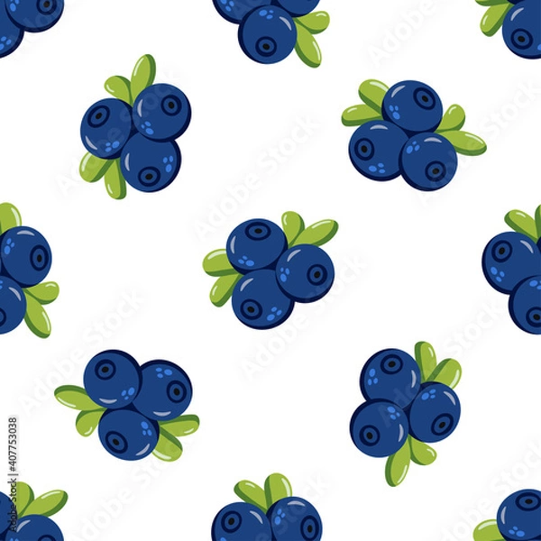 Fototapeta Blueberry trendy seamless pattern on white background vector for cards, banners, wrapping paper, posters, scrapbooking, pillow, cups and kitchen fabric design. 