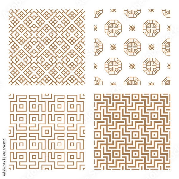 Obraz Set geometric asian abstract seamless vector pattern including traditional korean or chinese motive with typical lines and elements
