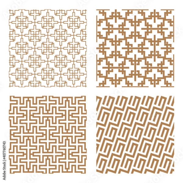 Obraz Set geometric asian abstract seamless vector pattern including traditional korean or chinese motive with typical lines and elements