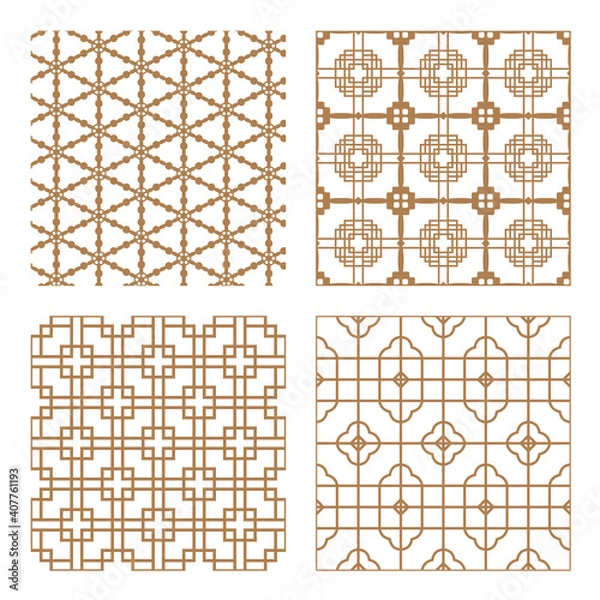 Fototapeta Set geometric asian abstract seamless vector pattern including traditional korean or chinese motive with typical lines and elements