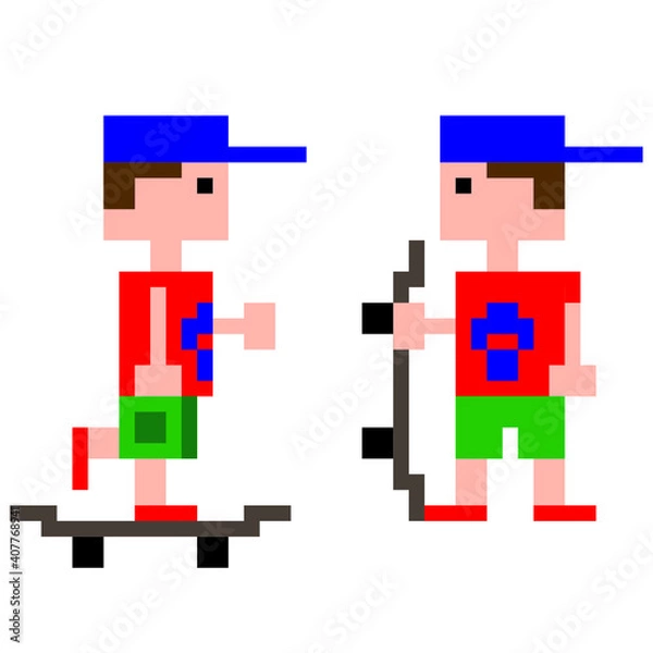 Obraz 8 bit skater boy vector illustration