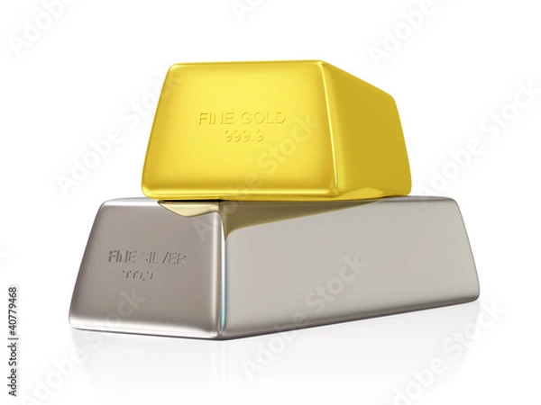 Fototapeta Golden and Silver Bars on white background