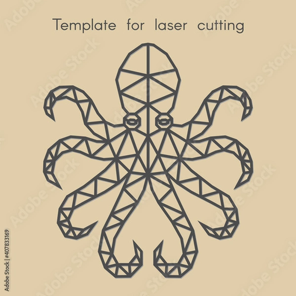 Fototapeta Template animal for laser cutting. Abstract geometriс octopus for cut. Stencil for decorative panel of wood, metal, paper. Vector illustration.	
