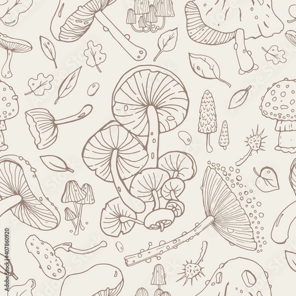 Fototapeta seamless pattern with mushrooms