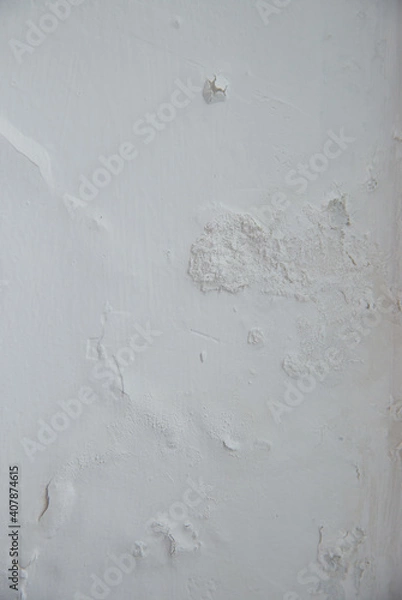 Obraz white damaged wall. Shell from putty