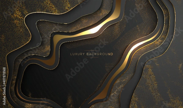 Fototapeta Luxury gold background. Elegant black with gold vector illustration dark. 3d business presentation template with dark paper cut.