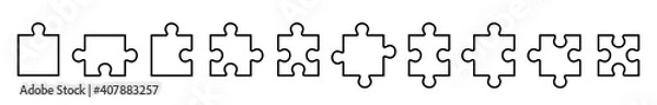 Obraz Set of puzzle pieces isolated on white background. Jigsaw puzzle with pieces. Vector design templates. Business presentation concept. Vector illustration.