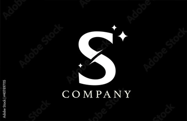 Fototapeta S alphabet letter logo for business and branding. Simple creative star design with swoosh in black and white colors. Can be used for a luxury company or icon lettering