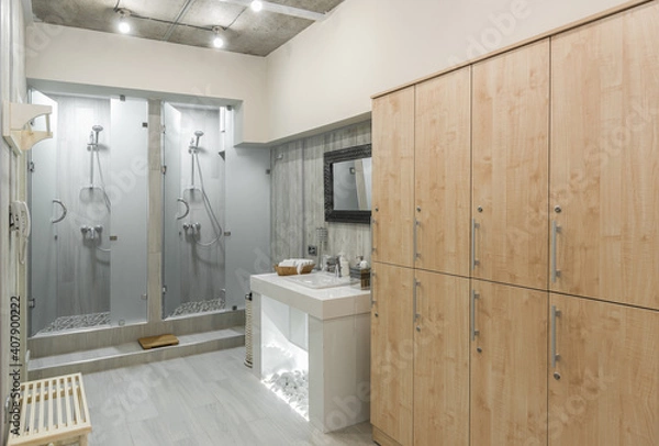 Obraz Modern shower room interior with wardrobes
