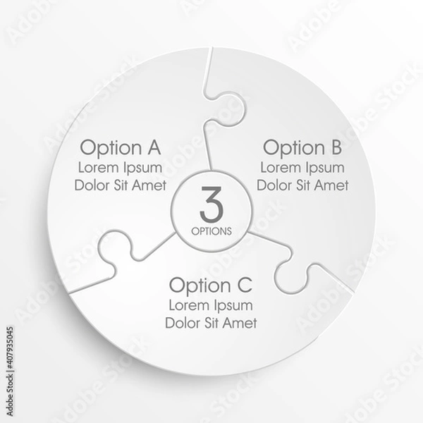 Obraz Three sided 3d puzzle presentation infographic template with explanatory text field for business statistics