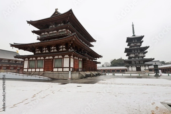 Fototapeta 奈良　雪景色の薬師寺