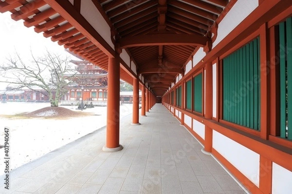 Fototapeta 奈良　雪景色の薬師寺