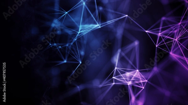 Obraz Network connecting triangles background with dots and lines. Futuristic polygonal background. Artificial intelligence. Big data technology .3d rendering.