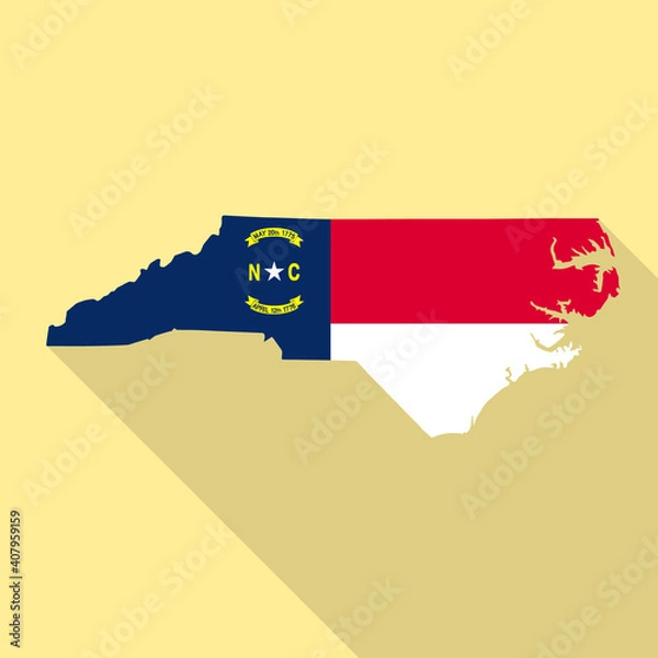 Fototapeta North Carolina flag vector map flat simple style long shadow background. Vector Illustration North Carolina flag map