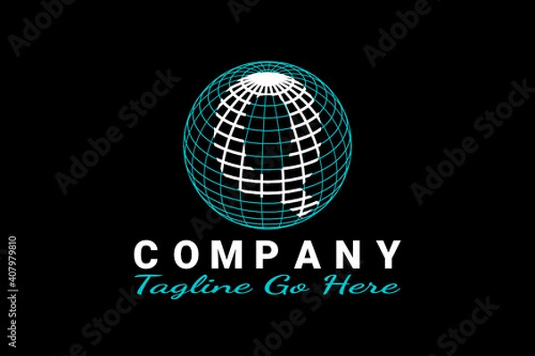 Fototapeta 3D vector logo element with globe illustration and outline pattern forming initials "Q". Usable for global business logos.
