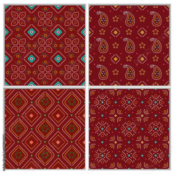 Obraz Set of four beautiful Bandhani designs on red