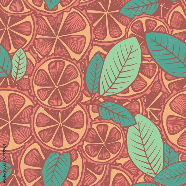 Fototapeta Oranges, leaves and branches in line and bright colors2. vector illustration