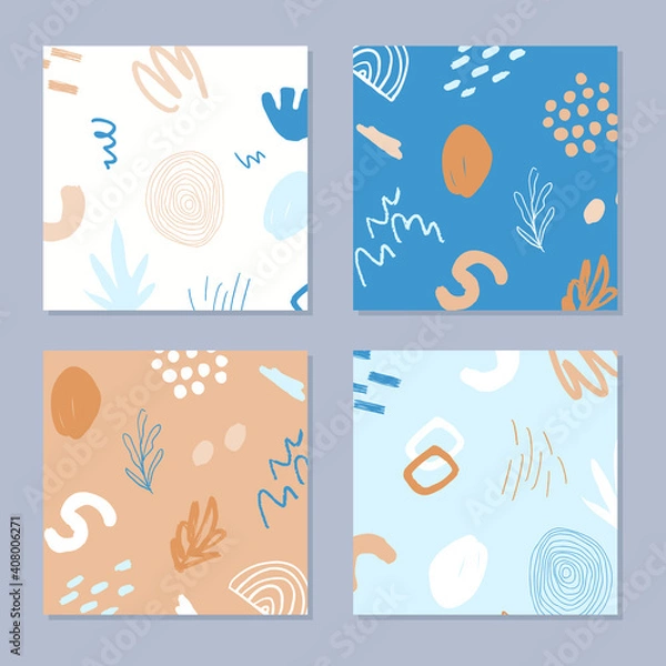 Fototapeta Abstract backgrounds set in trendy style with botanical and geometric elements, textures. Natural earthy colors. . Vector illustration.