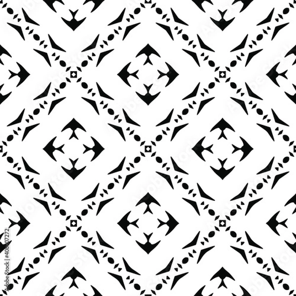Fototapeta Geometric vector pattern with triangular elements. Seamless abstract ornament for wallpapers and backgrounds. Black and white colors.