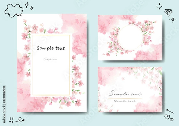 Obraz 桜のグリーティングカード　テンプレート　セット