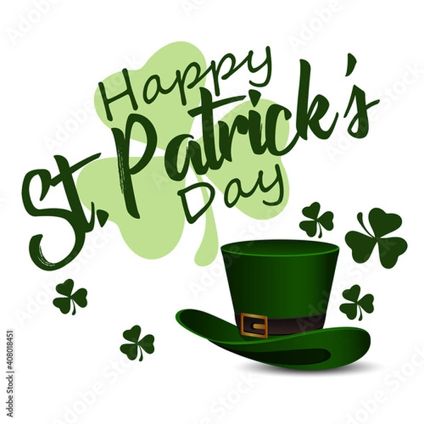 Fototapeta Saint Patricks Day Invitation Card Design.Calligraphic Lettering Inscription Happy St Patricks Day. Vector Illustration. Banner with place for text.